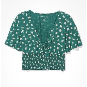 American Eagle Floral Smocked Tie-Front T-Shirt NYT
